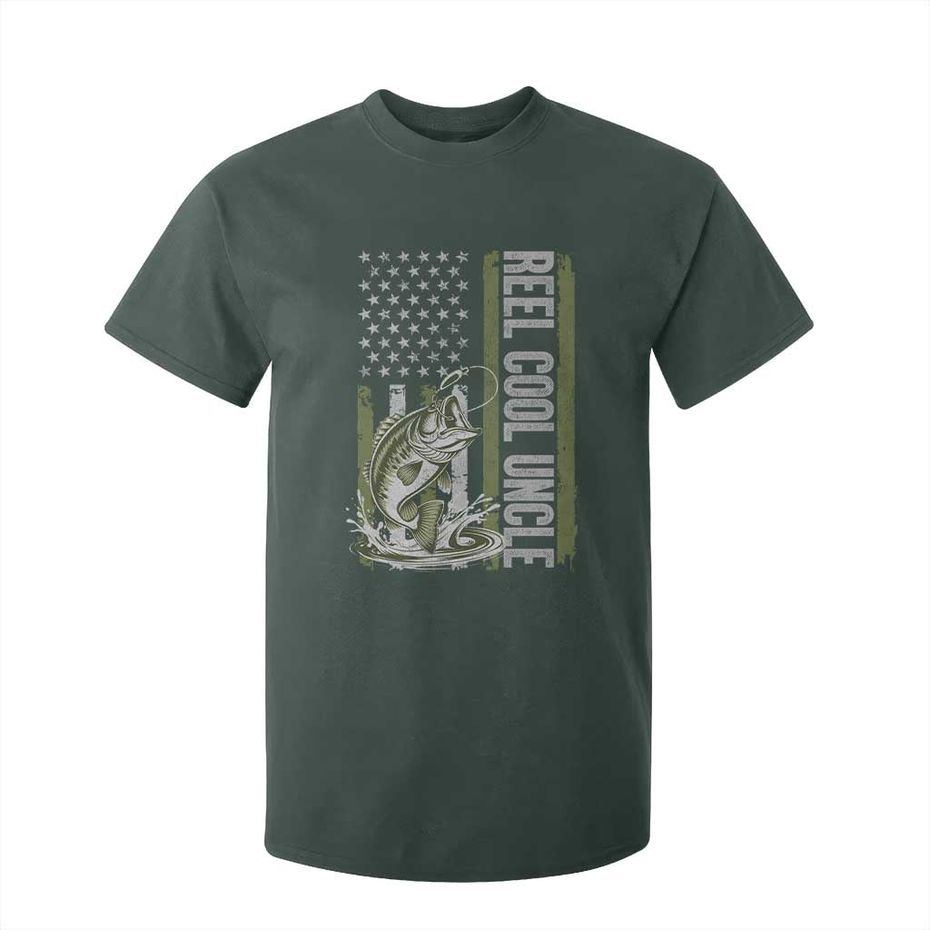 Uncle Fishing T Shirt For Kid Reel Cool Uncle Fisherman US Flag TS10 Dark Forest Green Print Your Wear