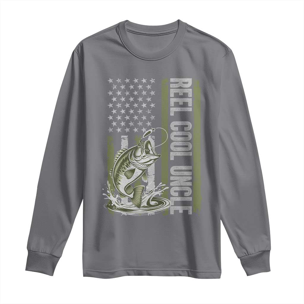 Uncle Fishing Long Sleeve Shirt Reel Cool Uncle Fisherman US Flag TS10 Charcoal Print Your Wear