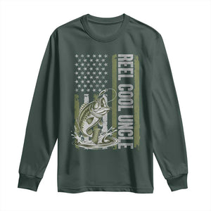 Uncle Fishing Long Sleeve Shirt Reel Cool Uncle Fisherman US Flag TS10 Dark Forest Green Print Your Wear