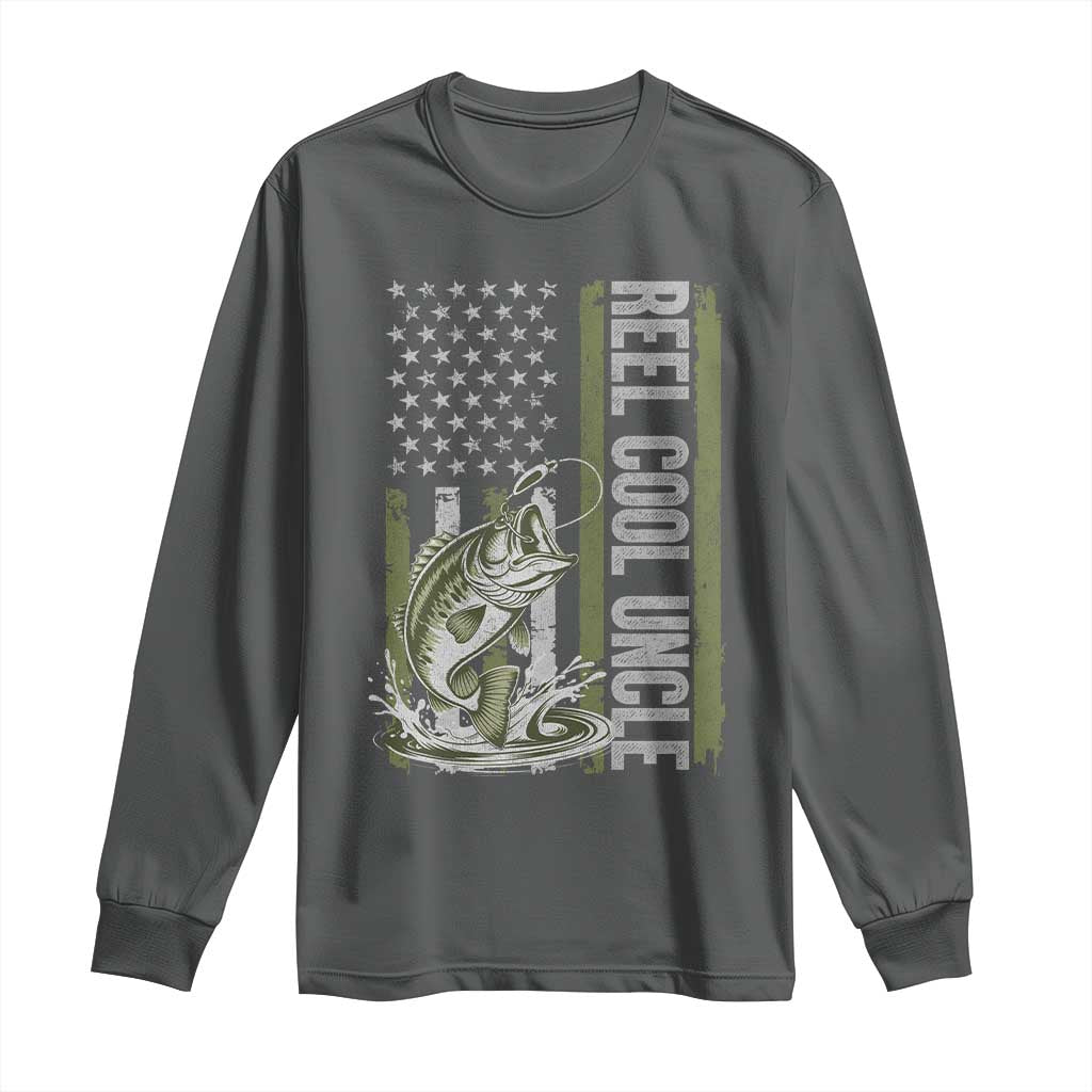 Uncle Fishing Long Sleeve Shirt Reel Cool Uncle Fisherman US Flag TS10 Dark Heather Print Your Wear