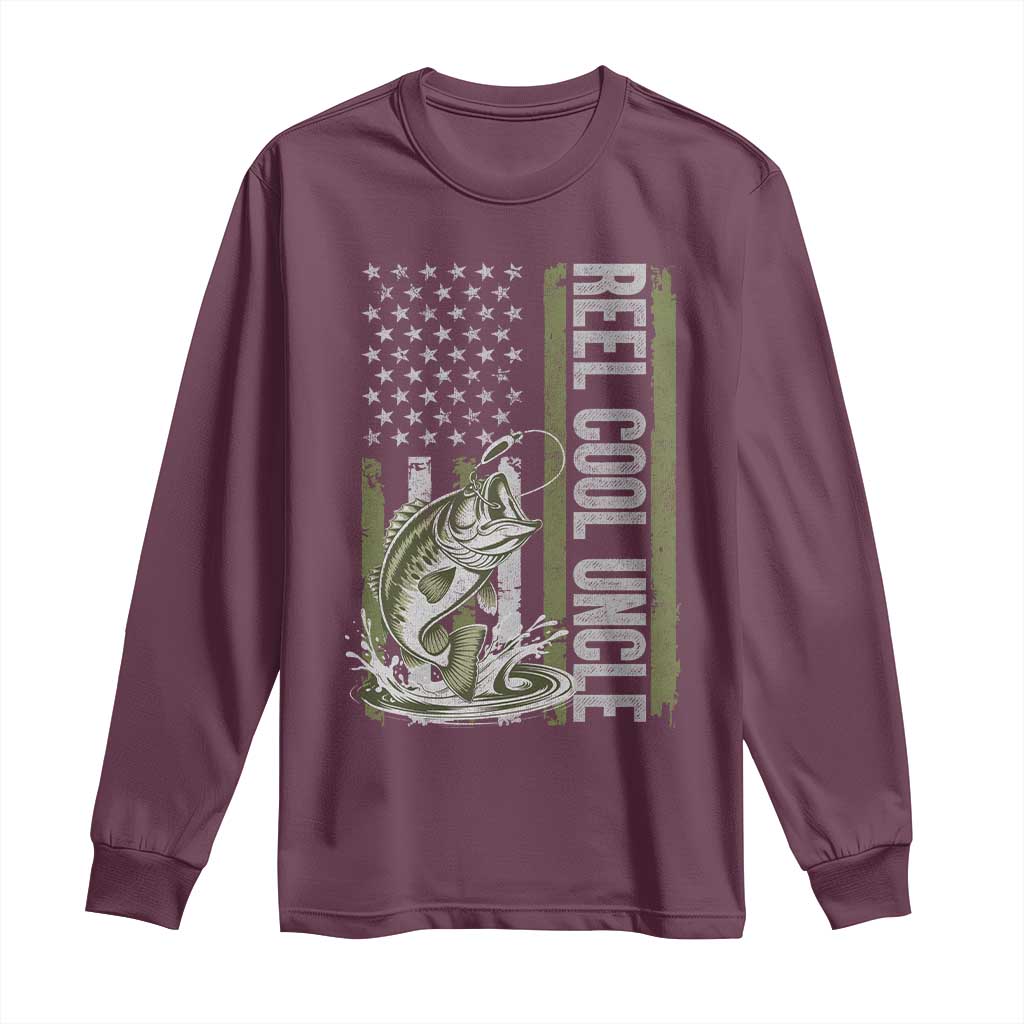 Uncle Fishing Long Sleeve Shirt Reel Cool Uncle Fisherman US Flag TS10 Maroon Print Your Wear