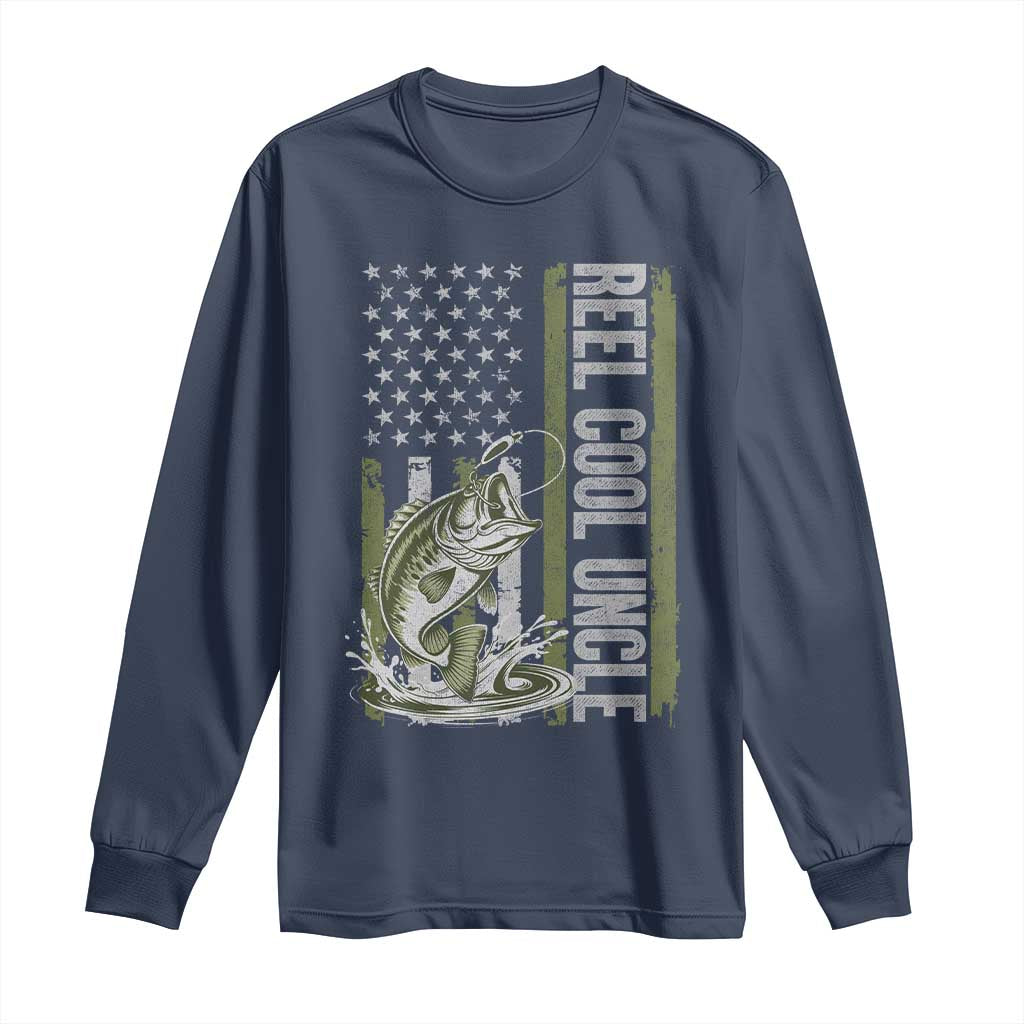 Uncle Fishing Long Sleeve Shirt Reel Cool Uncle Fisherman US Flag TS10 Navy Print Your Wear