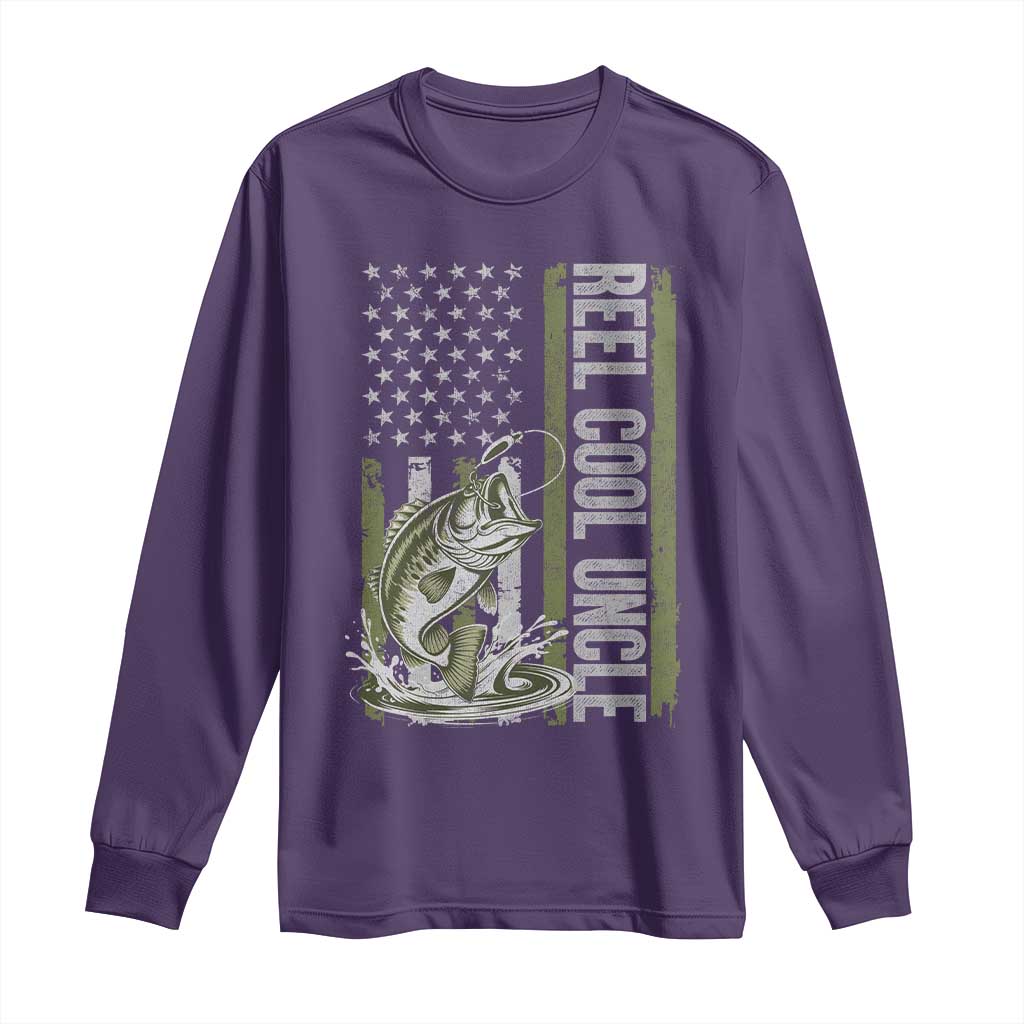 Uncle Fishing Long Sleeve Shirt Reel Cool Uncle Fisherman US Flag TS10 Purple Print Your Wear