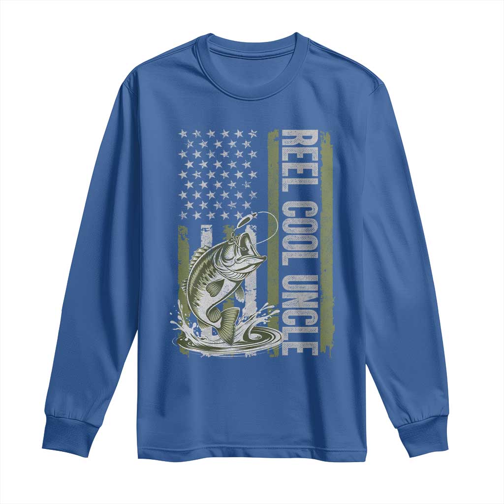 Uncle Fishing Long Sleeve Shirt Reel Cool Uncle Fisherman US Flag TS10 Royal Blue Print Your Wear