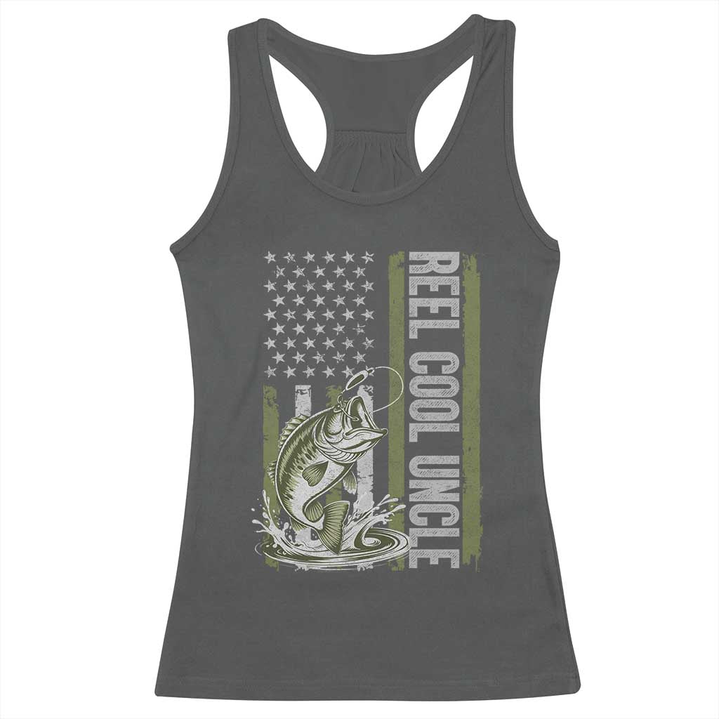 Uncle Fishing Racerback Tank Top Reel Cool Uncle Fisherman US Flag TS10 Dark Heather Print Your Wear