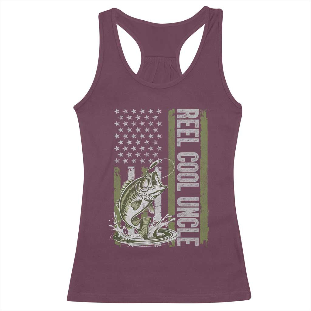 Uncle Fishing Racerback Tank Top Reel Cool Uncle Fisherman US Flag TS10 Maroon Print Your Wear