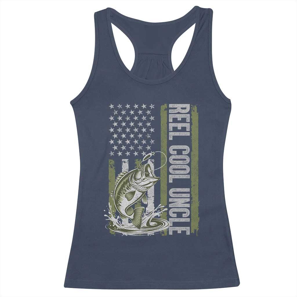 Uncle Fishing Racerback Tank Top Reel Cool Uncle Fisherman US Flag TS10 Navy Print Your Wear