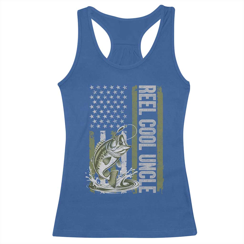 Uncle Fishing Racerback Tank Top Reel Cool Uncle Fisherman US Flag TS10 Royal Blue Print Your Wear