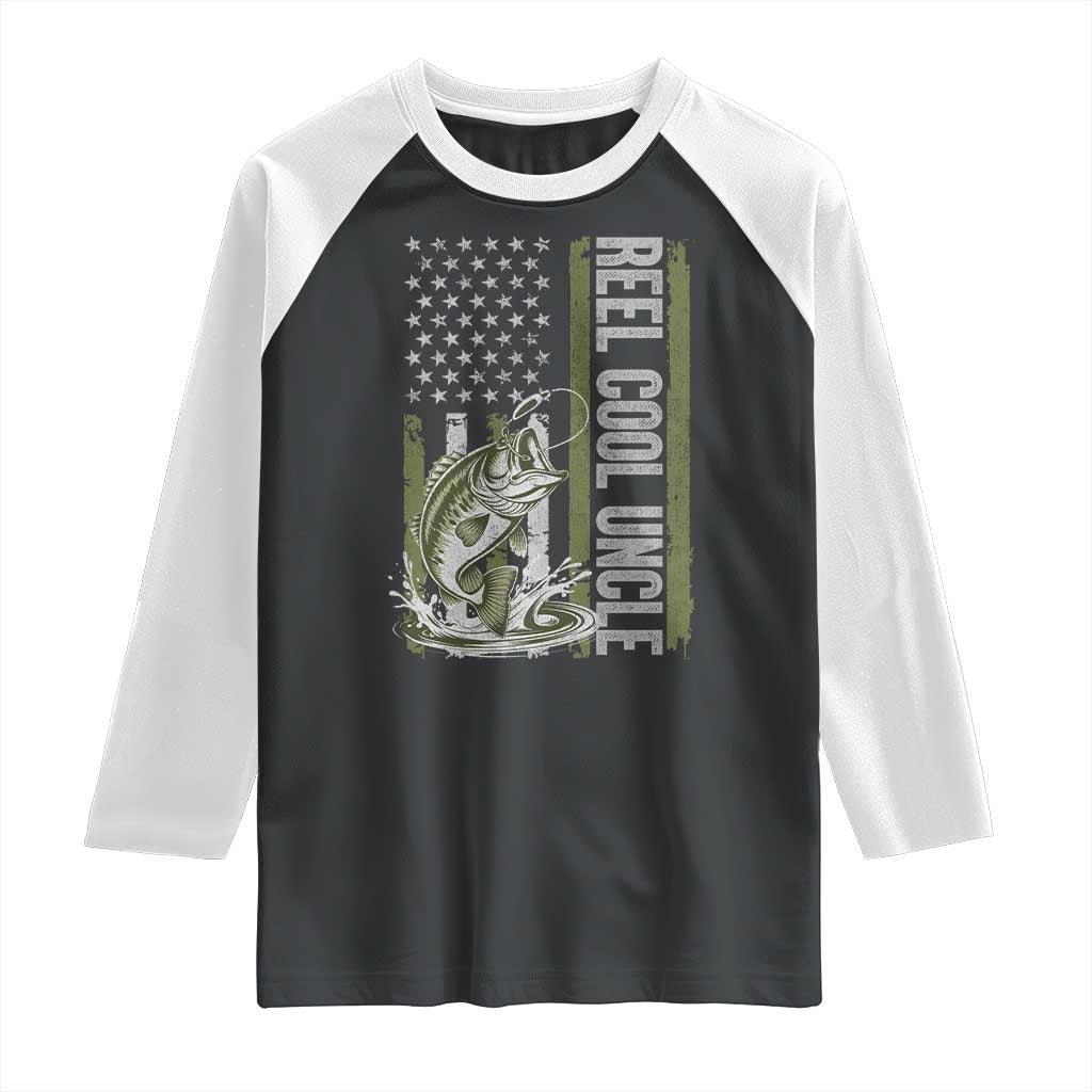 Uncle Fishing Raglan Shirt Reel Cool Uncle Fisherman US Flag TS10 Black White Print Your Wear