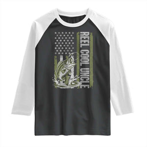 Uncle Fishing Raglan Shirt Reel Cool Uncle Fisherman US Flag TS10 Black White Print Your Wear