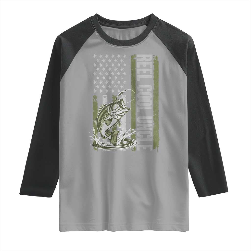 Uncle Fishing Raglan Shirt Reel Cool Uncle Fisherman US Flag TS10 Sport Gray Black Print Your Wear