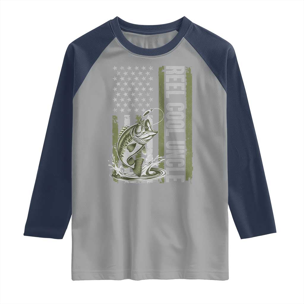 Uncle Fishing Raglan Shirt Reel Cool Uncle Fisherman US Flag TS10 Sport Gray Navy Print Your Wear