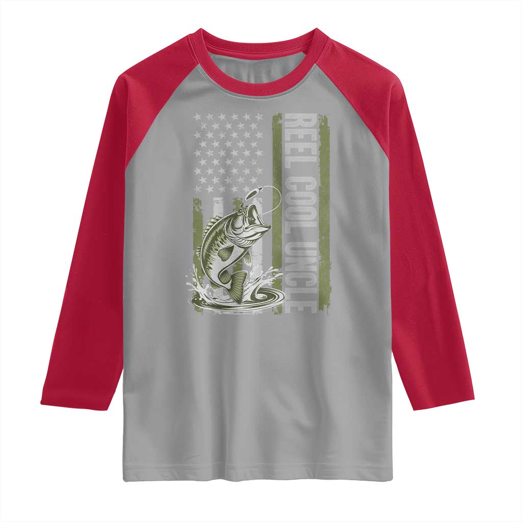 Uncle Fishing Raglan Shirt Reel Cool Uncle Fisherman US Flag TS10 Sport Gray Red Print Your Wear