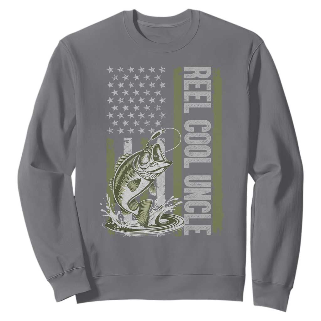 Uncle Fishing Sweatshirt Reel Cool Uncle Fisherman US Flag TS10 Charcoal Print Your Wear