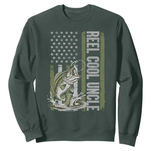 Uncle Fishing Sweatshirt Reel Cool Uncle Fisherman US Flag TS10 Dark Forest Green Print Your Wear