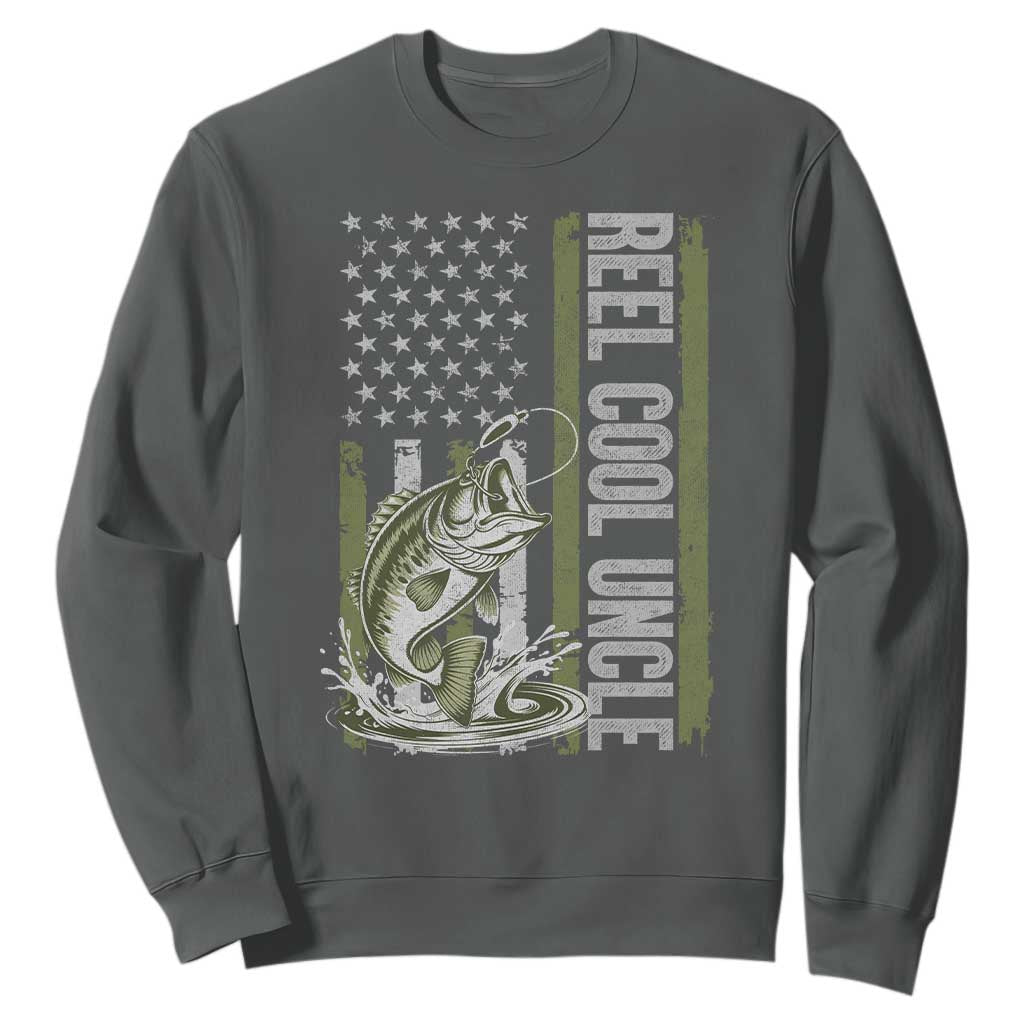 Uncle Fishing Sweatshirt Reel Cool Uncle Fisherman US Flag TS10 Dark Heather Print Your Wear