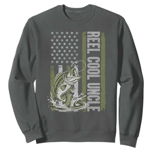 Uncle Fishing Sweatshirt Reel Cool Uncle Fisherman US Flag TS10 Dark Heather Print Your Wear