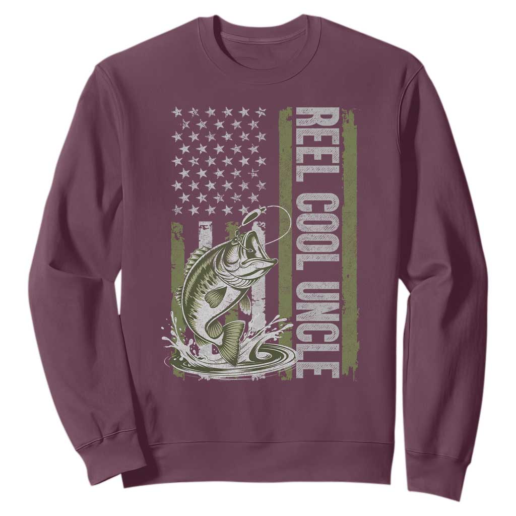 Uncle Fishing Sweatshirt Reel Cool Uncle Fisherman US Flag TS10 Maroon Print Your Wear