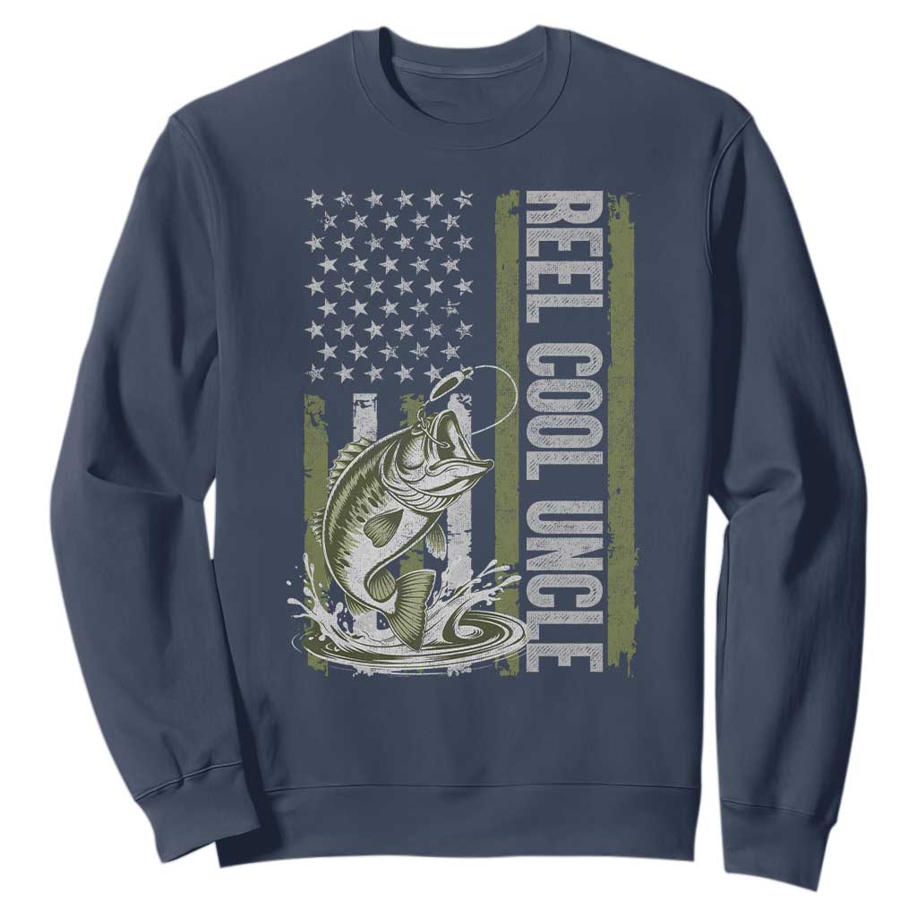 Uncle Fishing Sweatshirt Reel Cool Uncle Fisherman US Flag TS10 Navy Print Your Wear