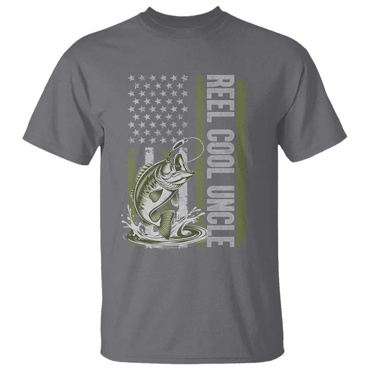 Uncle Fishing T Shirt Reel Cool Uncle Fisherman US Flag TS10 Charcoal Print Your Wear