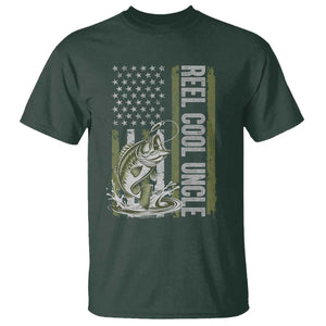 Uncle Fishing T Shirt Reel Cool Uncle Fisherman US Flag TS10 Dark Forest Green Print Your Wear