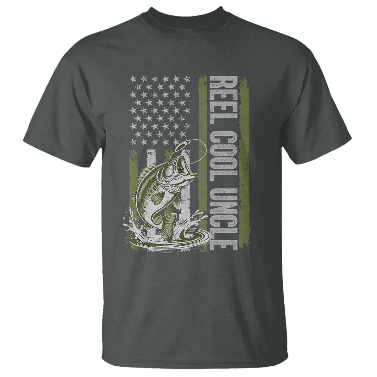 Uncle Fishing T Shirt Reel Cool Uncle Fisherman US Flag TS10 Dark Heather Print Your Wear