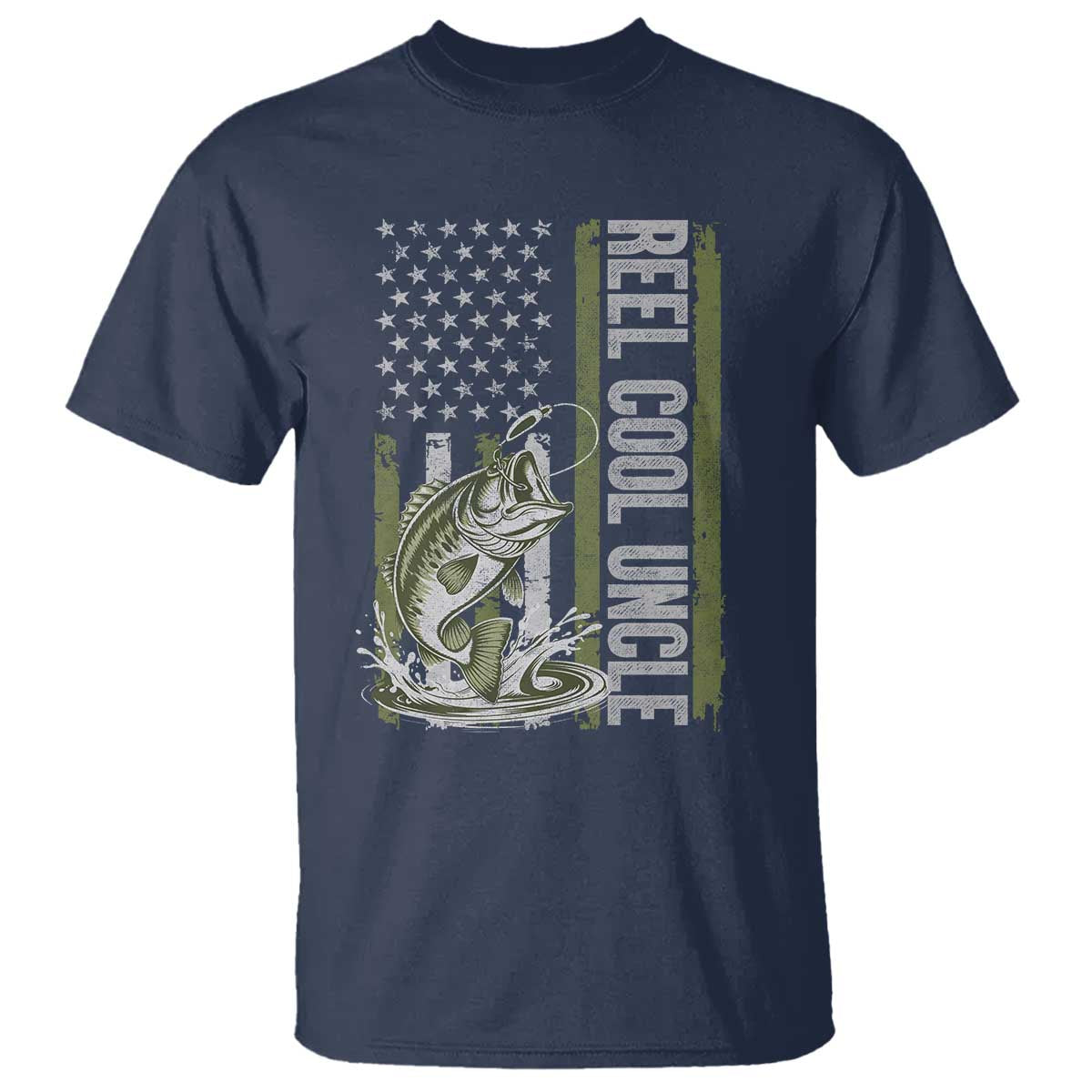 Uncle Fishing T Shirt Reel Cool Uncle Fisherman US Flag TS10 Navy Print Your Wear