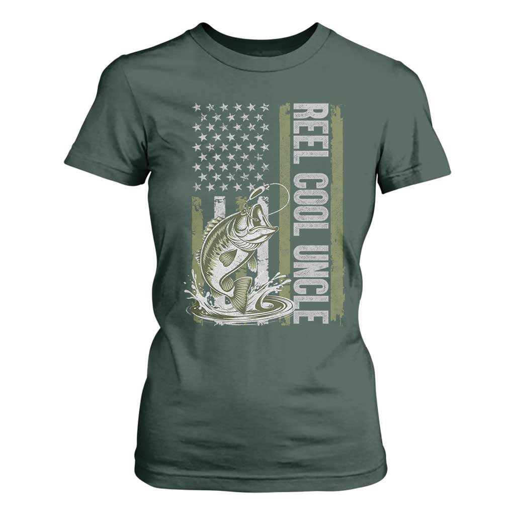 Uncle Fishing T Shirt For Women Reel Cool Uncle Fisherman US Flag TS10 Dark Forest Green Print Your Wear
