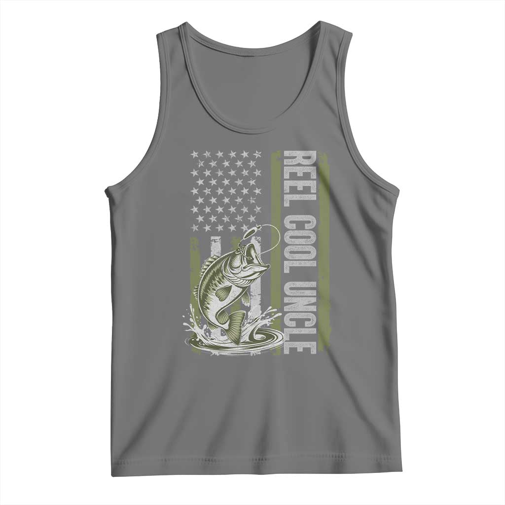 Uncle Fishing Tank Top Reel Cool Uncle Fisherman US Flag TS10 Black Heather Print Your Wear