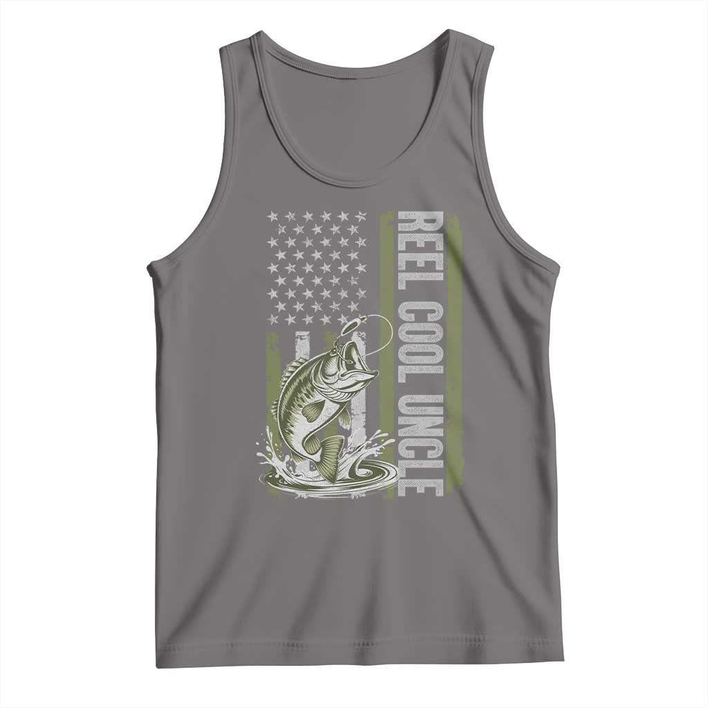Uncle Fishing Tank Top Reel Cool Uncle Fisherman US Flag TS10 Deep Heather Print Your Wear