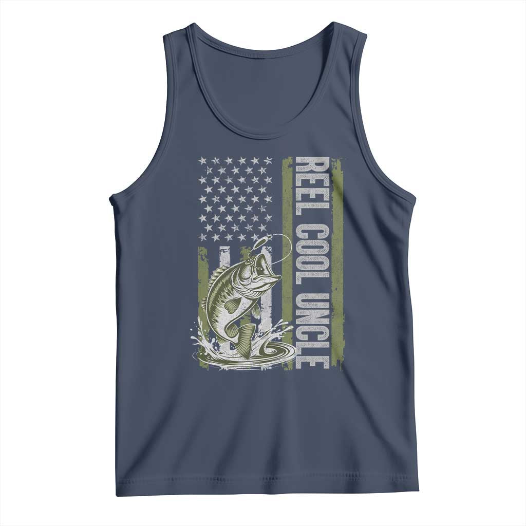Uncle Fishing Tank Top Reel Cool Uncle Fisherman US Flag TS10 Navy Print Your Wear