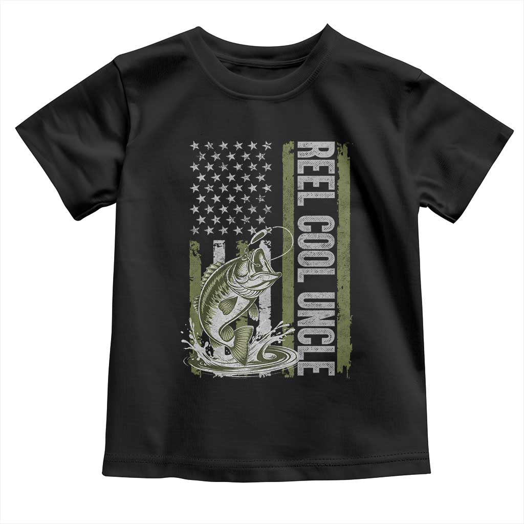 Uncle Fishing Toddler T Shirt Reel Cool Uncle Fisherman US Flag TS10 Black Print Your Wear