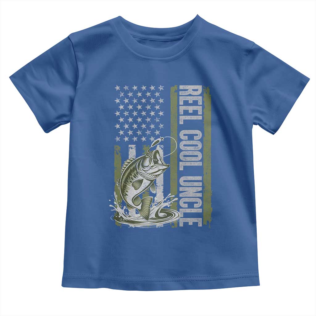 Uncle Fishing Toddler T Shirt Reel Cool Uncle Fisherman US Flag TS10 Royal Blue Print Your Wear