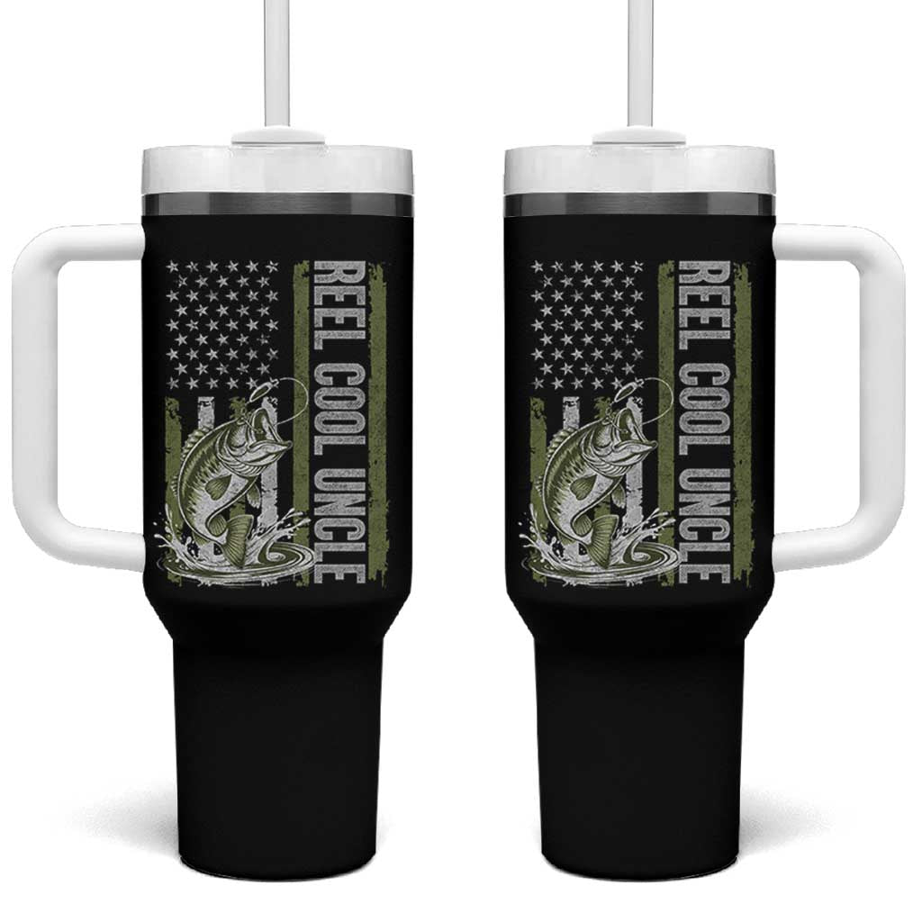 Uncle Fishing Tumbler With Handle Reel Cool Uncle Fisherman US Flag TS10 One Size: 40 oz Black Print Your Wear