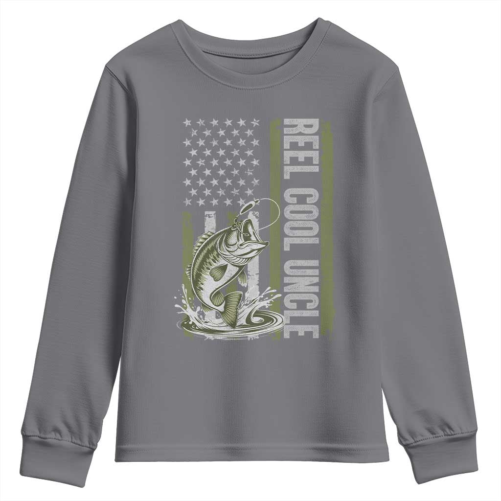 Uncle Fishing Youth Sweatshirt Reel Cool Uncle Fisherman US Flag TS10 Charcoal Print Your Wear