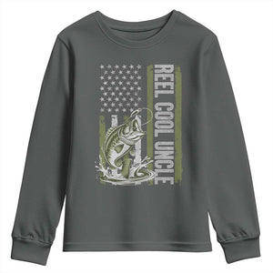 Uncle Fishing Youth Sweatshirt Reel Cool Uncle Fisherman US Flag TS10 Dark Heather Print Your Wear
