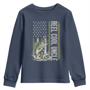 Uncle Fishing Youth Sweatshirt Reel Cool Uncle Fisherman US Flag TS10 Navy Print Your Wear