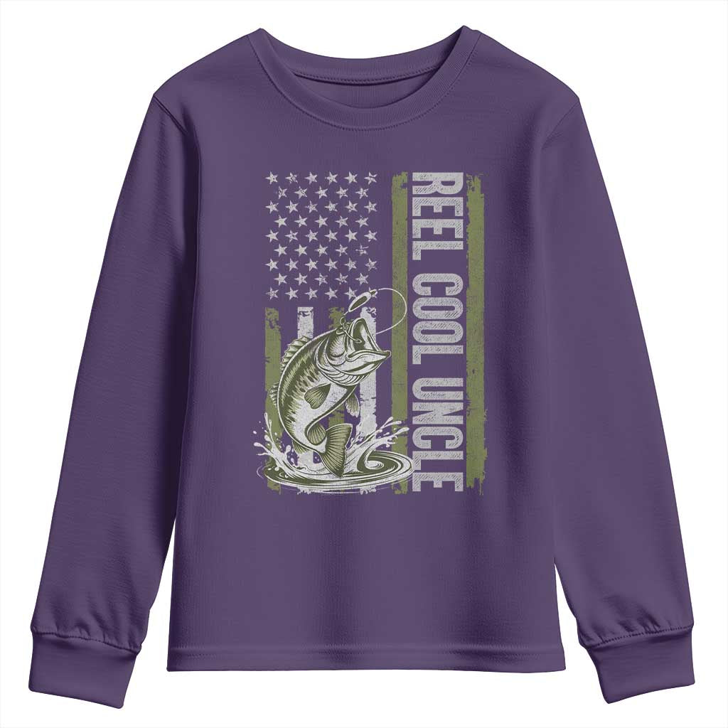 Uncle Fishing Youth Sweatshirt Reel Cool Uncle Fisherman US Flag TS10 Purple Print Your Wear