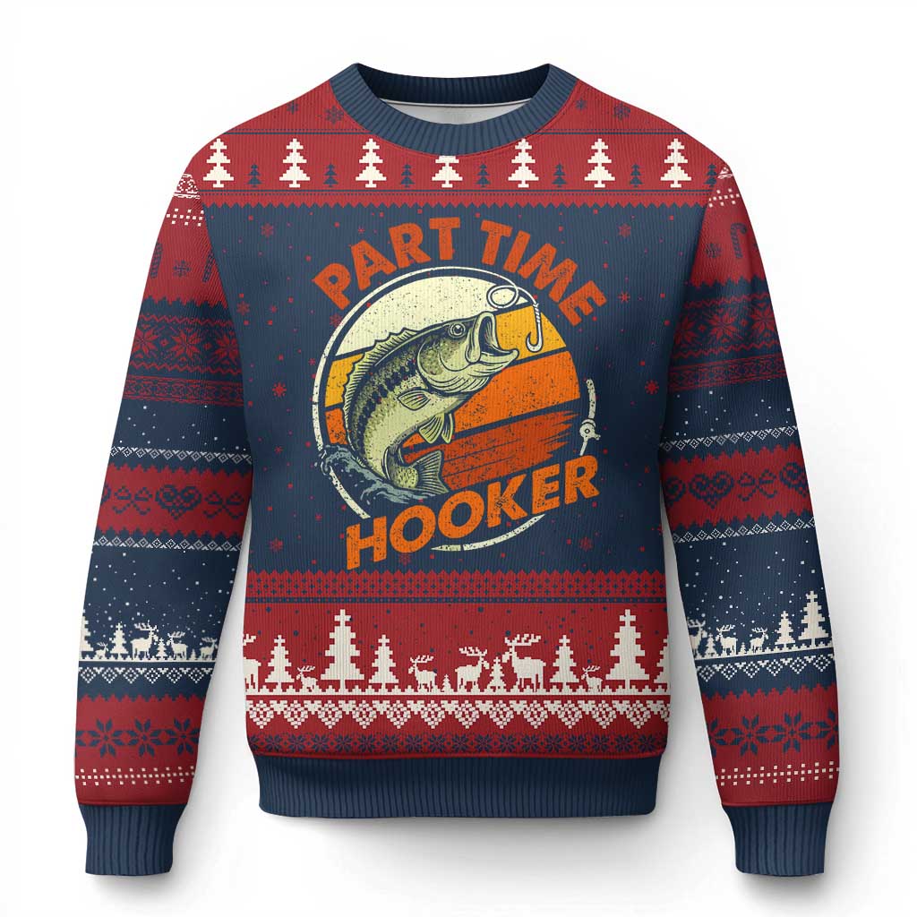 Part Time Hooker Ugly Christmas Sweater Retro Funny Fishing TS10 Navy Red Print Your Wear