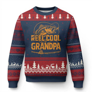 Reel Cool Grandpa Ugly Christmas Sweater Funny Fishing Fisherman Fathers Day TS10 Navy Red Print Your Wear