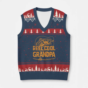 Reel Cool Grandpa V-Neck Knit Sweater Vest Funny Fishing Fisherman Fathers Day TS10 Navy Red Print Your Wear