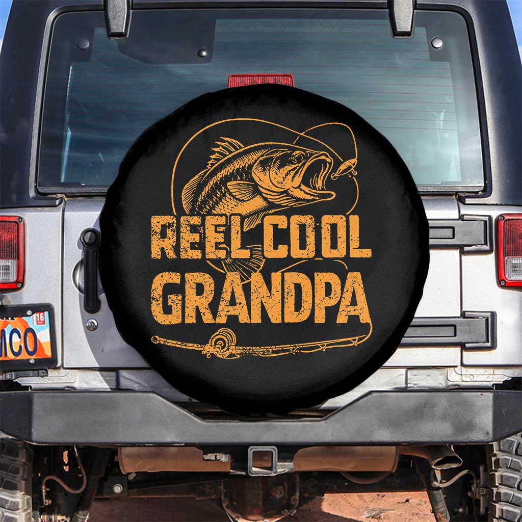Reel Cool Grandpa Spare Tire Cover Funny Fishing Fisherman Fathers Day TS10 No hole Black Print Your Wear