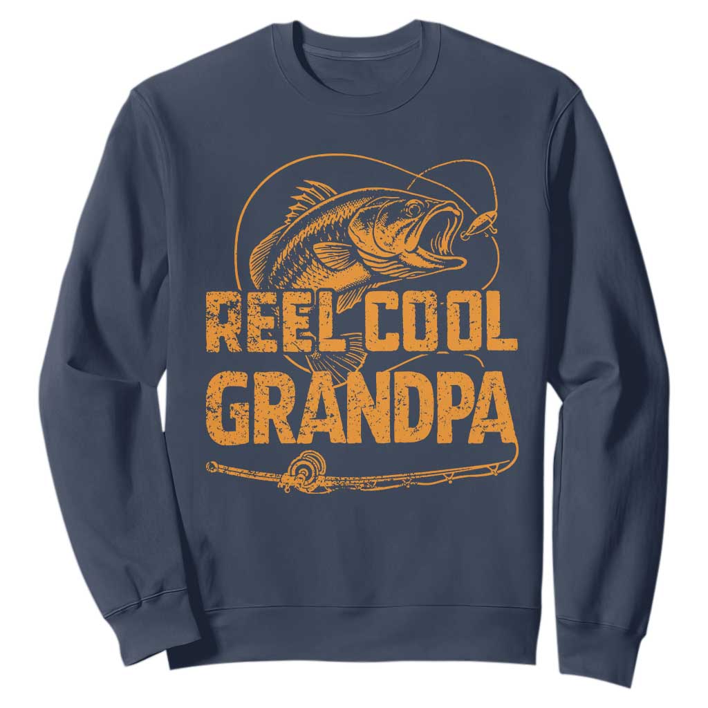 Reel Cool Grandpa Sweatshirt Funny Fishing Fisherman Fathers Day TS10 Navy Print Your Wear