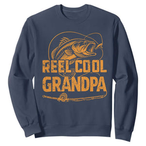 Reel Cool Grandpa Sweatshirt Funny Fishing Fisherman Fathers Day TS10 Navy Print Your Wear