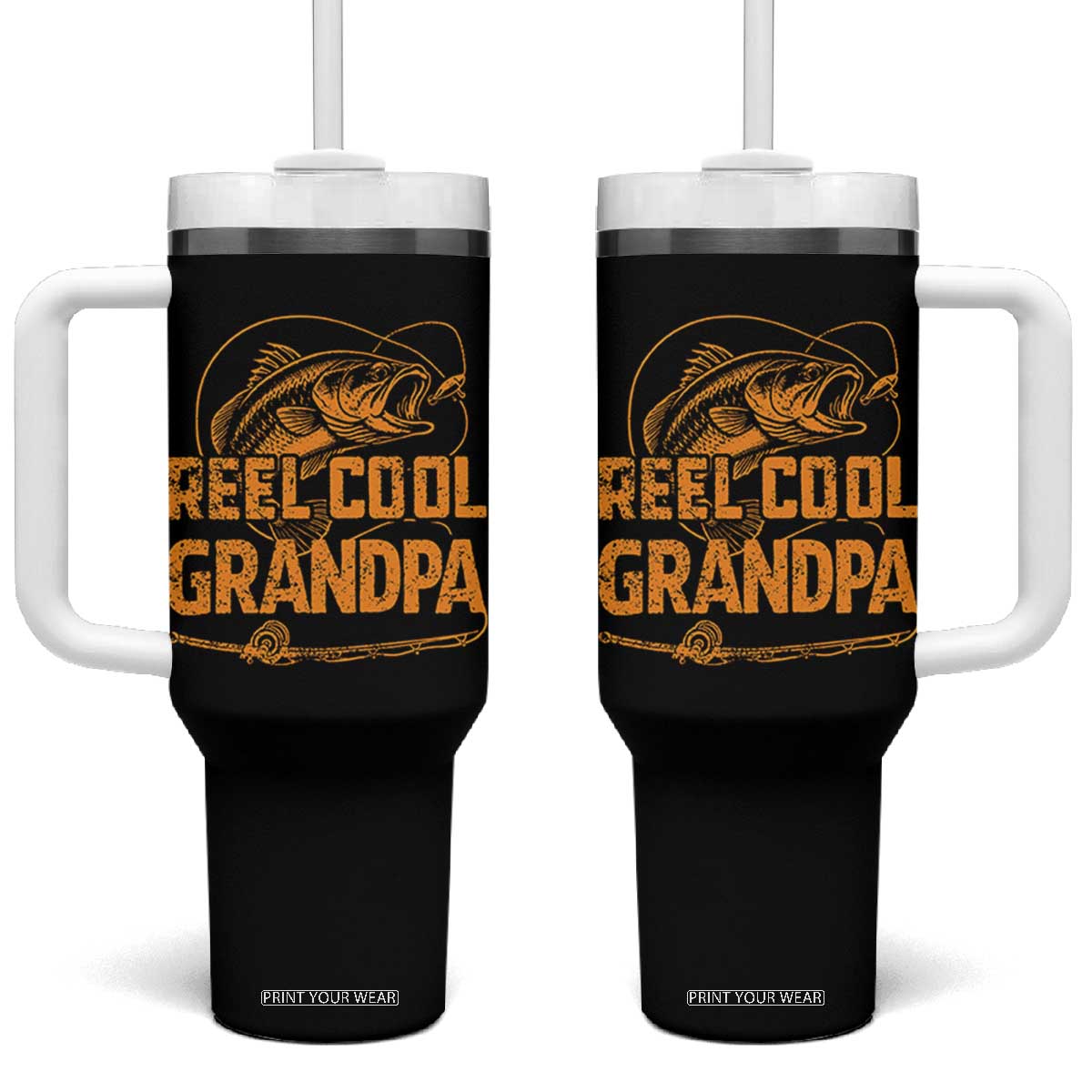 Reel Cool Grandpa Tumbler With Handle Funny Fishing Fisherman Fathers Day TS10 One Size: 40 oz Black Print Your Wear