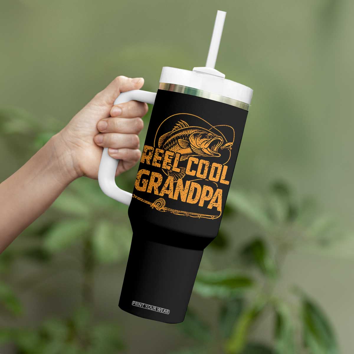 Reel Cool Grandpa Tumbler With Handle Funny Fishing Fisherman Fathers Day TS10 Print Your Wear