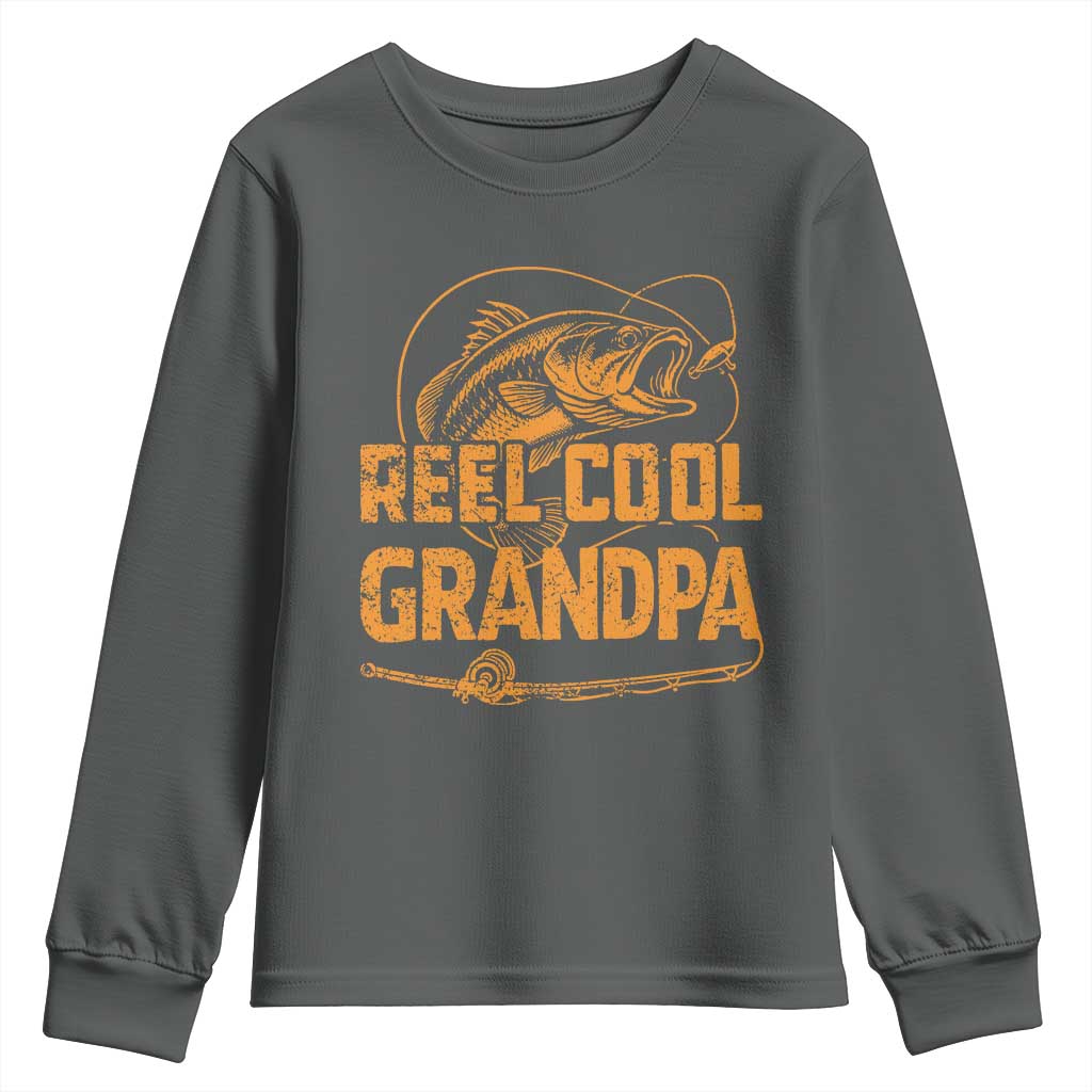 Reel Cool Grandpa Youth Sweatshirt Funny Fishing Fisherman Fathers Day TS10 Dark Heather Print Your Wear