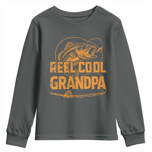 Reel Cool Grandpa Youth Sweatshirt Funny Fishing Fisherman Fathers Day TS10 Dark Heather Print Your Wear