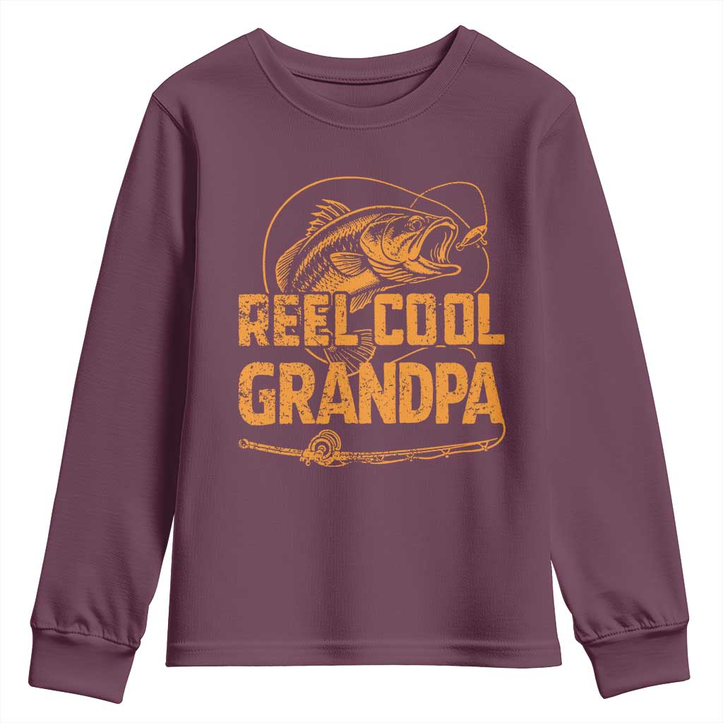 Reel Cool Grandpa Youth Sweatshirt Funny Fishing Fisherman Fathers Day TS10 Maroon Print Your Wear