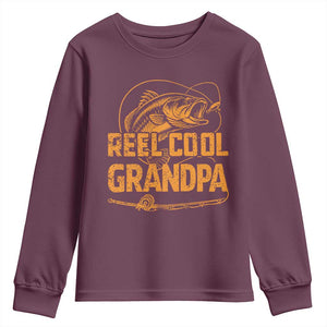 Reel Cool Grandpa Youth Sweatshirt Funny Fishing Fisherman Fathers Day TS10 Maroon Print Your Wear